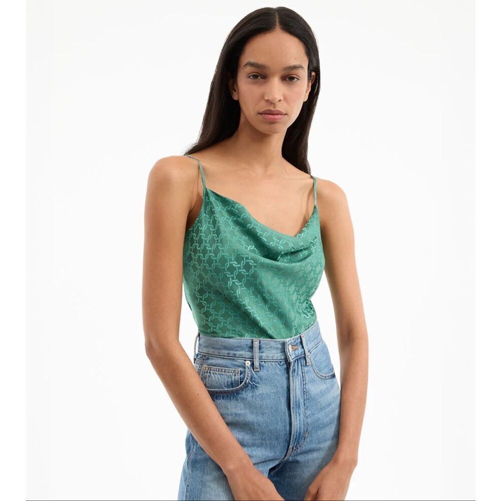 NWT Veronica Beard Sola Silk-Blend Tank Top- Green Cowl-Neck Top -size 12